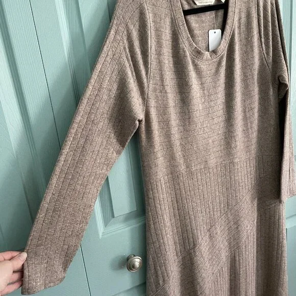 Soft Surroundings Clio Long Sleeve Maxi Dress Large Brown Heather Rib Knit 2FM13 - Picture 2 of 9